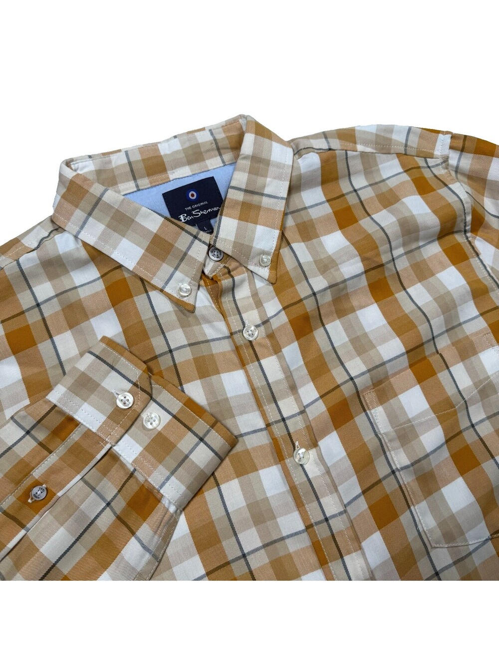 Ben Sherman Men’s Large Long Sleeve Plaid Woven Button-Down Shirt